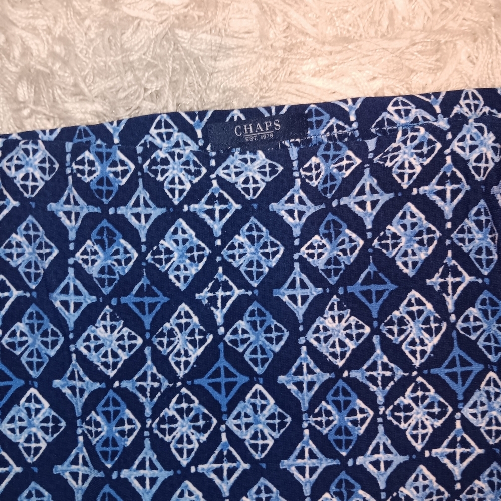 CHAPS Women's Skirt Blue Diamond Geometric Fit Flare Ruffle FLOWY Cross SZ XL - Picture 3 of 4